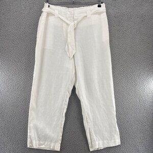 Chicos Pants Womens 2.5 US 14 White Linen Tie Front Belted Crops Everyday Casual